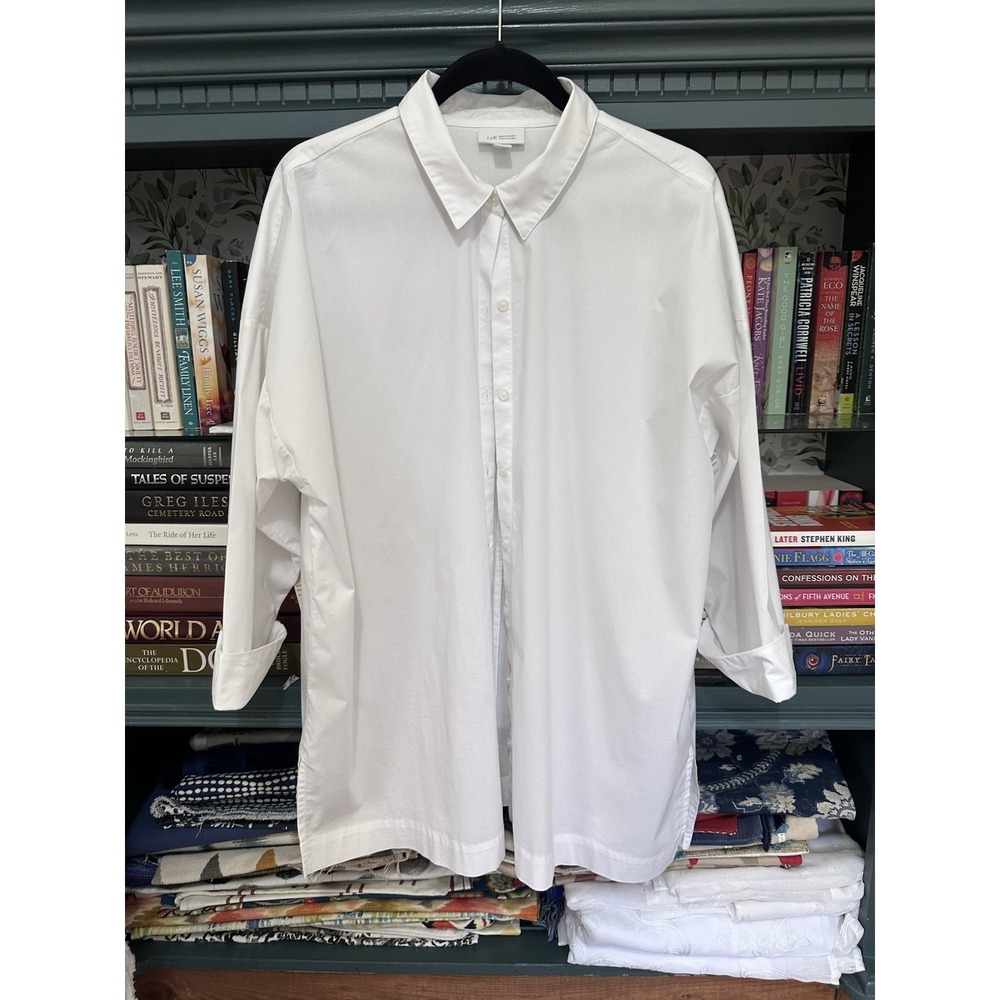 J. Jill White Shirt Collection Blouse Size L Womens Button Front Stretch Tunic